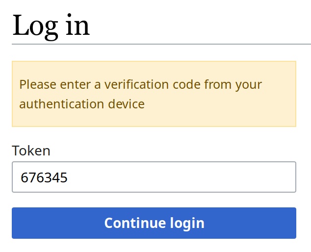 logging in with 2fa on wikipedia